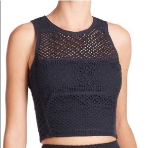 Rebecca Taylor Masie Blue Smocked Eyelet Crop Top Tank Size 8